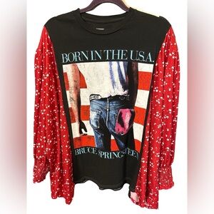 Bruce Springsteen Rocktop with Red Boho Sleeves
